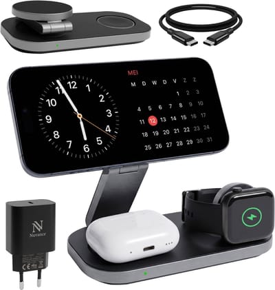 Nuvance Draadloze Oplader - 3 in 1 - 15W - Oplaadstation - Snellader - Wireless Charger - Geschikt voor Apple Smartwatch & Oortjes