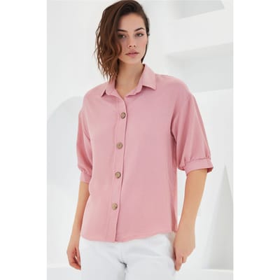 Oversized Crepe Shirt met Knopsluiting
