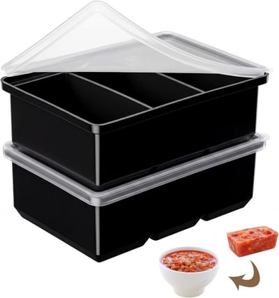 Set van 2 siliconen vriescontainers voor soep en bouillon, BPA-vrij met deksel, ideaal voor invriezen en bewaren (zwart, 220 ml)
