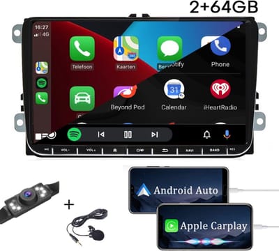 Boscer Autoradio - Geschikt voor Volkswagen, Skoda & Seat - Apple Carplay & Android Auto - Android 13 - 2+64GB - 9 Inch HD Touchscreen - Bluetooth, USB, WiFi & MP5 - Navigatiesysteem - Achteruitrijcamera & Microfoon