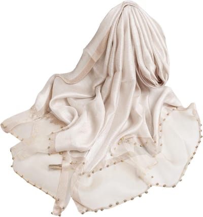 Lente Zijden Chiffon Sjaal Dames Effen Kleur Halsdoeken Mode Zijde Met Tule Kralen Decoratie Lange Zijden Sjaal Zonwering Sjaals Sjaals Stola
