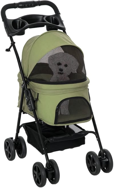 PawHut huisdierenbuggy - met veiligheidsgordels - staal - donkergroen