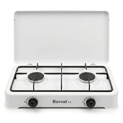 Borvat® - Vrijstaande Gaskookplaat - Los Gasfornuis - Voor Thuis, Buiten of Camping - Kampeerkooktoestellen - 2-Pits - Wit