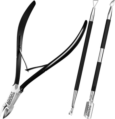 AdroitGoods 3 delige Nagelriem Knipper set - Zwart - Cuticle Pusher Duwer Verwijderaar Trimmer Mesje - bokkenpootje nagels