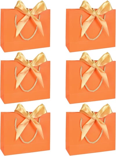 Geschenkzakjes met stropdas, 6 stuks papieren cadeauzakjes, grote papieren geschenktassen voor het kopen van kleding, elegante winkeltas voor bruiloft, Kerstmis, Halloween, 28*20*10cm (Oranje)