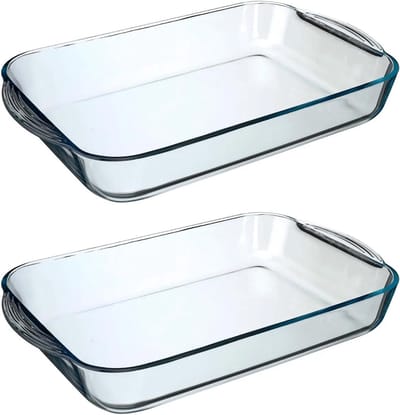 Secret de Gourmet Ovenschaal - 2x - rechthoek - Transparant glas - 40 x 25 cm - 6 liter