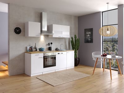 Goedkope keuken 220  cm - complete keuken met apparatuur Malia  - Wit/Wit - soft close - elektrische kookplaat - vaatwasser - afzuigkap - oven    - spoelbak