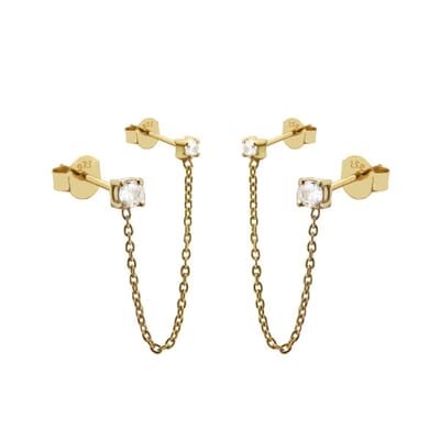 Karma Oorknoppen zirkonias chain Goud