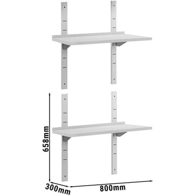 GGM Gastro Wandborde ECO - 800x300mm - mit 2 Etagen Zilver