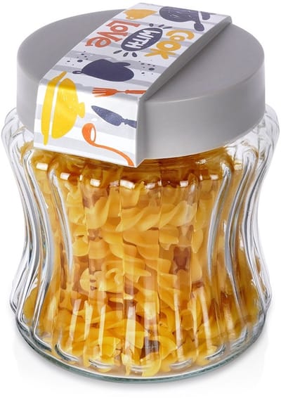 Excellent Houseware - Glazen Voorraadpot - 900 ml - Grijze Deksel - Voor Keuken