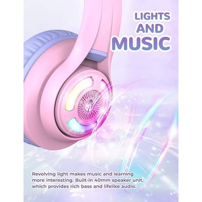 draadloze junior koptelefoon - met katten oortjes - volumebegrenzing - RGB led lights - microfoon -