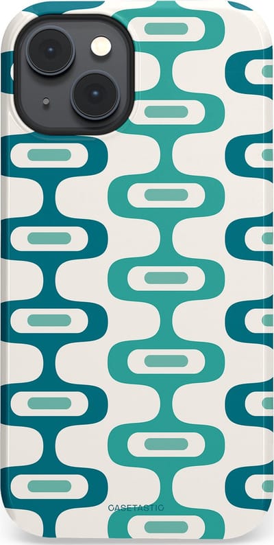 Casetastic hoesje geschikt voor Apple iPhone 14 Plus - MagSafe - Dubbellaagse bescherming - Vormen vibe - Fashion Case - Wit Petrol Lichtgrijs Mintgroen