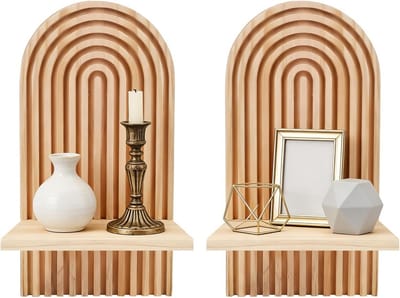 Moderne Bohemian Wandplanken, 2 Stuks, Zwevende Planken voor Planten, Decoratie voor Woonkamer en Slaapkamer, Kleine Wandplank, Eigentijdse Interieuraccessoires