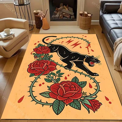 Black Panther en de Doornroosje Print Tapijt voor Slaapkamer Woonkamer Bedzijde Bank Vloermat Modern Huisdecoratie Gebiedskleed 50x80cm (20x31in)