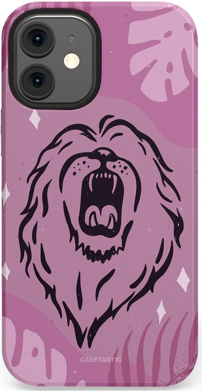 Casetastic hoesje geschikt voor Apple iPhone 12 Mini - Dubbellaagse bescherming - Trots en vurig - Fashion Case - Lila Lichtroze Donkergrijs