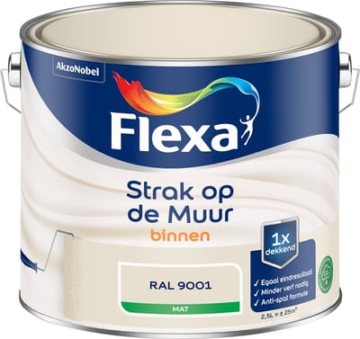 Flexa Strak Op De Muur Muurverf - Mat - Crème Wit / Ral 9001 - 2,5l