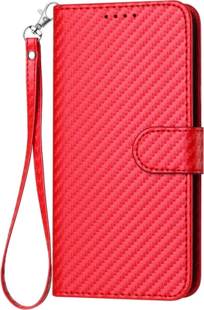 Carbon Boek Bescherm-Etui Hoes geschikt voor Samsung Galaxy A35 - Rood