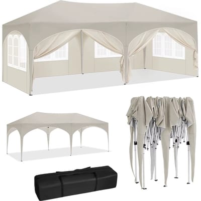 Jessi Store - Partytent - Paviljoen - Partytent 3x6 - Partytent Easy Up - Opvouwbaar - Waterdicht - Verstelbare hoogte - Beige