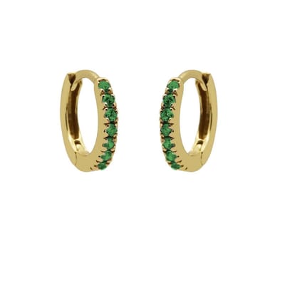 Karma - oorbellen - Oorringen - hoops - Round - emerald - Groen - zirconia - 925 sterling zilver - 14k gouden plating - 13 MM