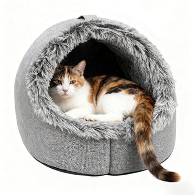 Kattenhuis Voor Buiten, Winterbestendig Kattenbed, Waterdicht, Opvouwbaar Kattenbed/Kattengrot, Weerbestendige Kattengrot, Dierenhuis Met Pluche Kussen, Wasbare Kattentent Voor Kleine En Middelgrote Huisdieren, 40x33x30cm - Grijs