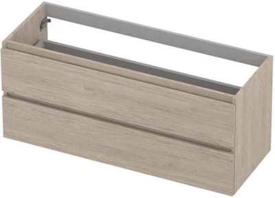 INK® wastafelonderkast 2 laden greeploos met houten keerlijst 120x45x52cm, ivoor eiken