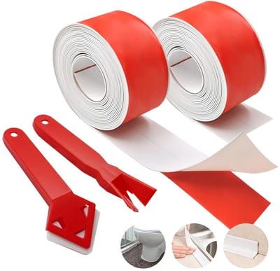 Zelfklevende Bad Sealant Strip - 2 Rollen Waterdichte Lijm Tape voor Badkamer, Keuken en Toilet - Schimmelbestendige Afwerkingsstrip met Sealing Tool voor Muren en Vloeren