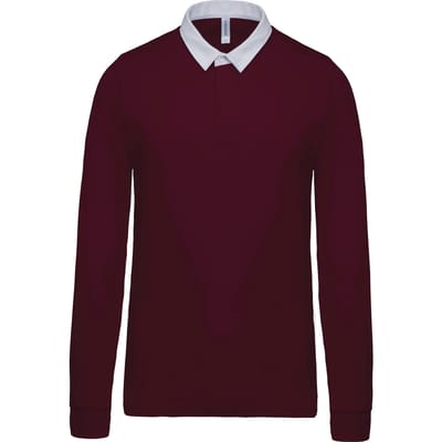 Sportieve rugbypolo met lange mouwen Wine/White - L