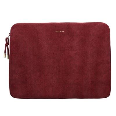 Selencia Corduroy Laptop Sleeve - Laptop Hoes geschikt voor 13 / 13.3 / 13.6 / 14 / 14.2 inch - Deep Burgundy
