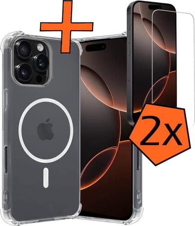 Hoes - Met 2x Screenprotector - Geschikt voor Apple iPhone 16 Pro - Magsafe Compatible - Sterk & Shockproof - Back Cover - Shock Proof Case - Telefoon Hoes - Transparant