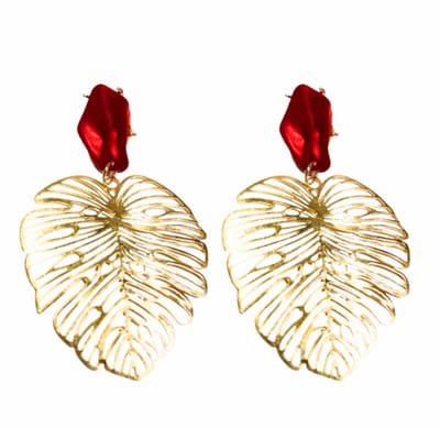 Oorhangers- Cyril- goudkleurig- blad- rood-Charme Bijoux