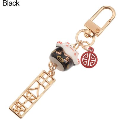 Porte-clés chat porte-bonheur japonais mignon porte-clés chat porte-bonheur de dessin animé pendentif de sac de voiture accessoires mobiles cadeau de couple beige