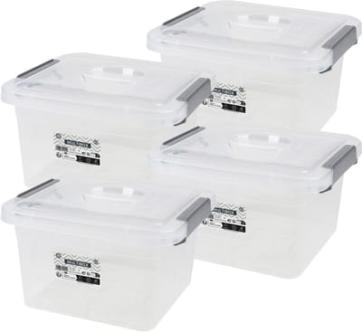 Urban Living Opberg box - 4x - 6 liter - 27 x 25 x 16 cm - deksel en clips - waterdicht - tuin/schuur/kast