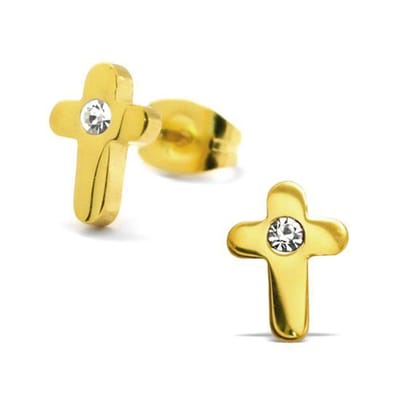 Amanto Oorbellen Brian Gold - 316L Staal - Kruis - 6x9mm