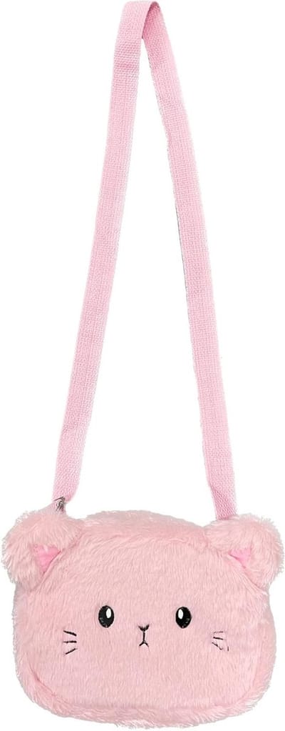 Schattige Pluche Schoudertas voor Meisjes, Kleine Kat Handtas, Zachte Verstelbare Schoudertas in Roze, 19 x 15 x 5cm, Ideaal voor Kinderen en Dagelijks Gebruik