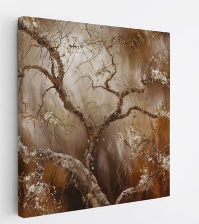 Saammp Canvas Schilderij - Vintage Boom - Witte Bloemen - abstract - 20x20 - Foto op canvas - Wanddecoratie - Muurdecoratie Woonkamer - Kantoor Decoratie