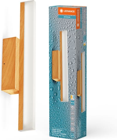 LEDVANCE Orbis Mirror light in wood decor, 40 cm, aluminium housing, 6.8 W, 650 lm, IP44 protection rating, colour temperature adjustable via Click CCT (4,000 K & 3,000 K), dimmable via touch control