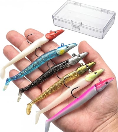 6-delige rubberaas set met jigkop voor snoekbaars, forel en baars - ideaal kunstaas voor zoet en zoutwater vissen (12 cm)