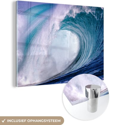 MuchoWow® Glasschilderij 160x120 cm - Schilderij acrylglas - Zee - Hawaii - Golf - Foto op glas - Muurdecoratie woonkamer - Wanddecoratie slaapkamer - Schilderijen