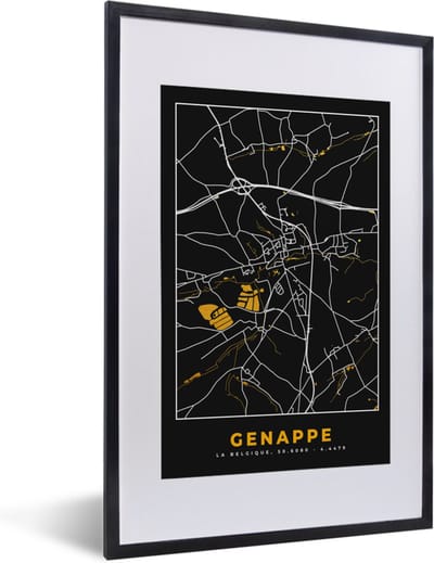 Fotolijst incl. Poster - Genappe - Plattegrond - Goud - Kaart - Stadskaart - 40x60 cm - Posterlijst