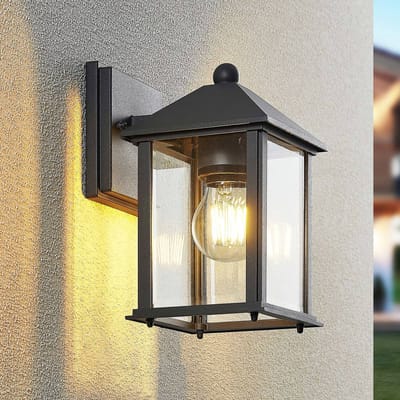Lindby - Wandlamp buiten - 1licht - Aluminium, glas - H: 23.3 cm - E27 - antraciet (RAL 7016)