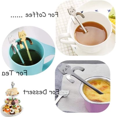 Dailygoods- Koffielepel Katvormig - 304 Roestvrij Staal - 6 Stuks - Dessertlepel - Theelepel - Geschikt voor Suiker en Room