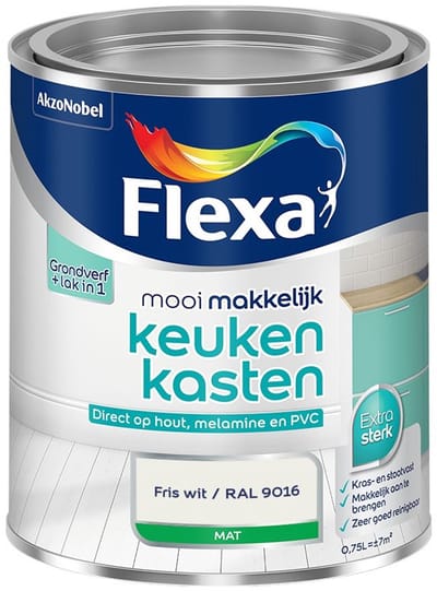 Flexa - Mooi Makkelijk Keukenkasten Mat - Fris Wit / Ral 9016 - Mengverf - 750 Ml