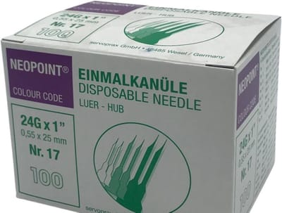 Neopoint injectienaalden 0,55x25mm paars 24G, 100 stuks