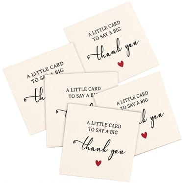 Beige bedank kaarten set 30 stuks – thank you kaarten met tekst en hartje – minimalistische wenskaarten – kaartenset voor dames en heren