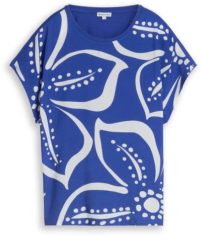 Tom Tailor - T-shirt in materiaalmix - Maat XL - shiny royal blue