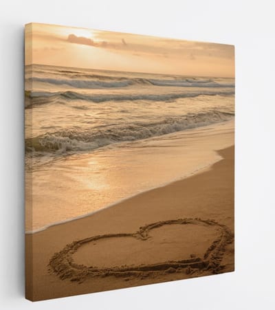 Saammp - Canvas Schilderij - Hart bij het strand - Zee - Duinen - 20x20 - Foto op canvas - Wanddecoratie - muurdecoratie Woonkamer - Slaapkamer decoratie - Canvas Print