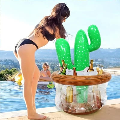 Refroidisseur Gonflable Arbre de Coco Tropical Porte-Boissons & Seau à Glace Combo pour Bord de Piscine Station Boissons Portative pour Plage Fête de Piscine green
