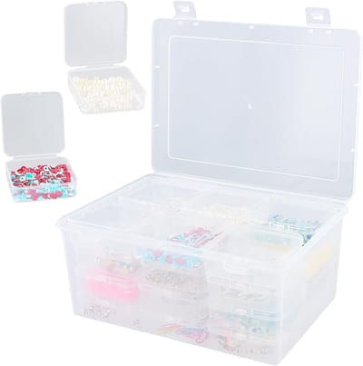 Set van 24 kleine opbergdozen met deksel voor kralen, knutselbenodigdheden en sieraden, 7 x 7 x 2.5 cm, doorzichtige plastic sorteerdozen voor kleine onderdelen en hobbyprojecten