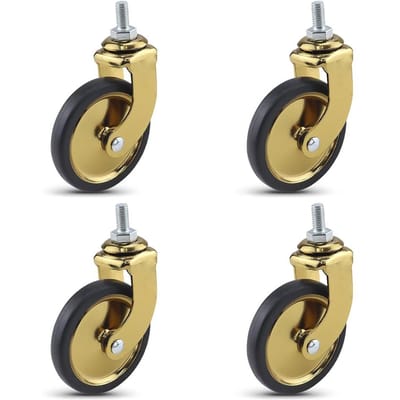 3-Inch Zwenkwielen met Rem 8x15 Schroefdraad voor Hotel Restaurant Kar Lichtgewicht 160lbs Capaciteit Gold  Type 1