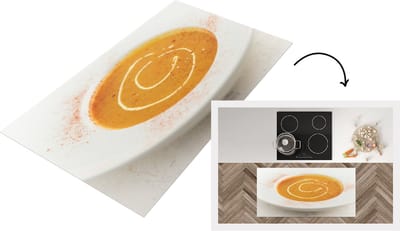 Keukenloper - Loper keuken - Pompoensoep in wit bord met gesprenkeld cayennepeper - 120x60 cm - Keukenloper vinyl
